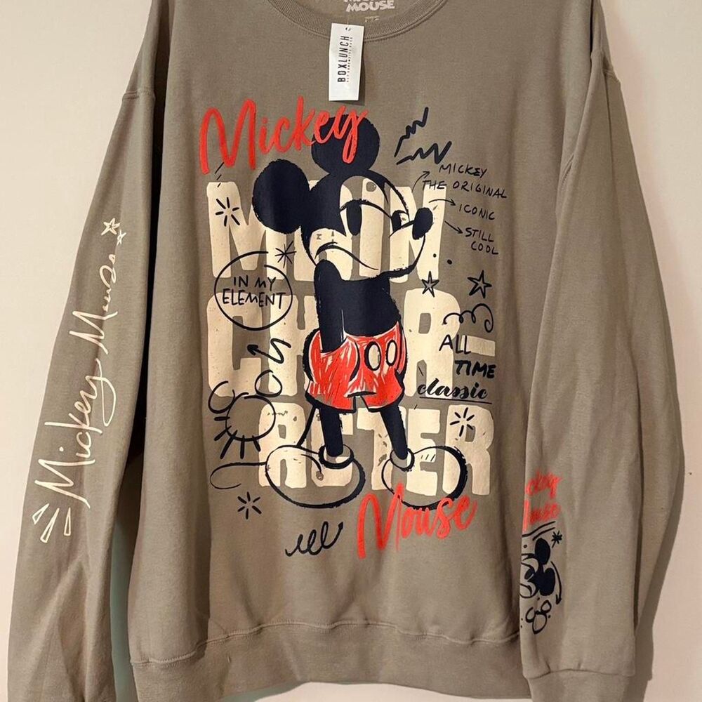 Disney X Boxlunch Large Mickey Mouse doodle icon crew neck sweatshirt NWT